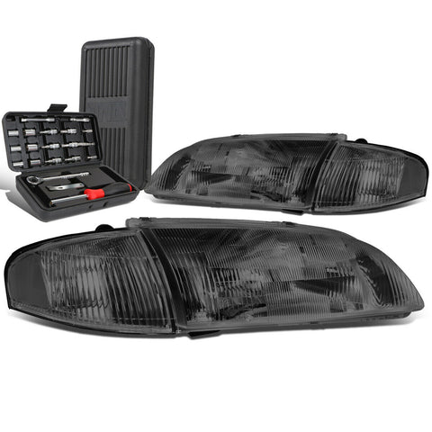 1998-1999 Mazda 626 Pair Smoked Housing Clear Side Headlight Lamps+Tool Box