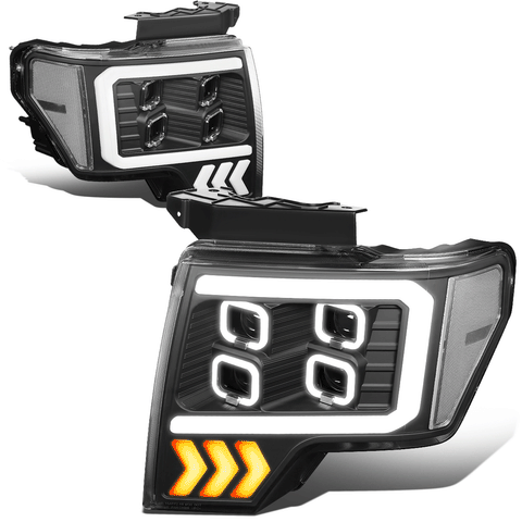 2009-2014 d F-150 LED DRL Halo Quad Projector Headlight Lamps Black/Clear