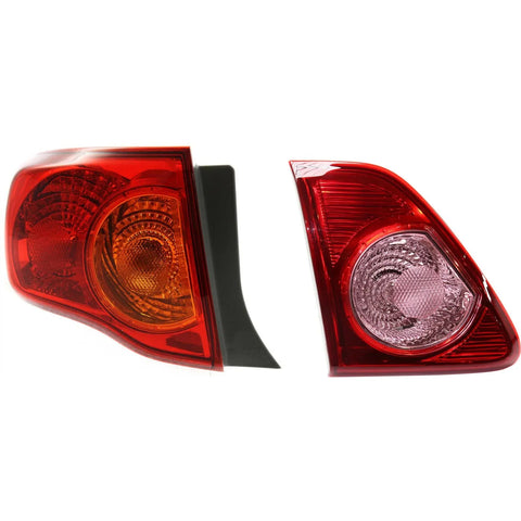 Tail Light Set For 2009-2010 Toyota Corolla Left Amber Clear Red Halogen