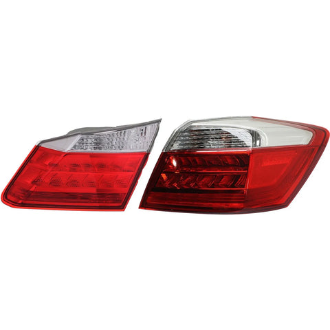 Tail Light Set For 2013-2015 Honda Accord Right Inner and Outer Clear/Red LED