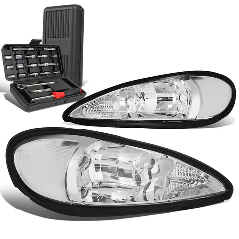 1999-2005 Pontiac Grand Am Chrome Clear Signal Headlight Head Lamp+Tool Box
