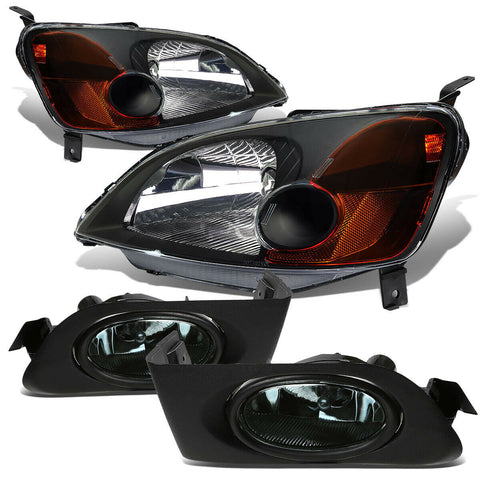 BLACK HOUSING HEAD LIGHT AMBER SIDE MARKER+TINTED LENS FOG LAMP  01-03 CIVIC
