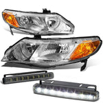 CHROME HOUSING HEAD+AMBER CORNER+SMOKE LED FOG LIGHT KIT  06-11 CIVIC FD 4DR