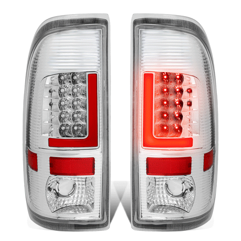 1999-2007 d Super Duty F150 Red LED L-Bar Tail Brake Light Lamps Chrome