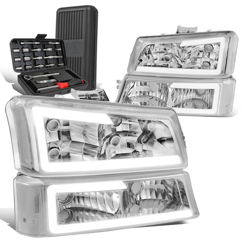 2003-2007 Chevy Avalanche LED Headlight Bumper Lamp+Tool Box Chrome/Clear