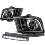 BLACK HOUSING CLEAR LENS HEADS+SMOKED LED FOG LIGHT KIT  05-09 D MUSTANG
