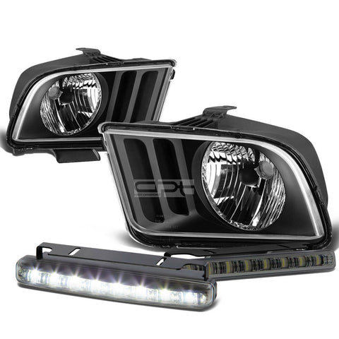 BLACK HOUSING CLEAR LENS HEADS+SMOKED LED FOG LIGHT KIT  05-09 D MUSTANG