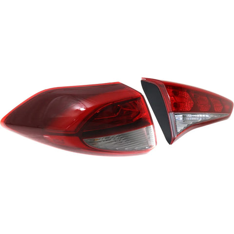 Tail Light Set For 2016-2018 Hyundai Tucson LH Inner Outer Clear/Red Halogen/LED