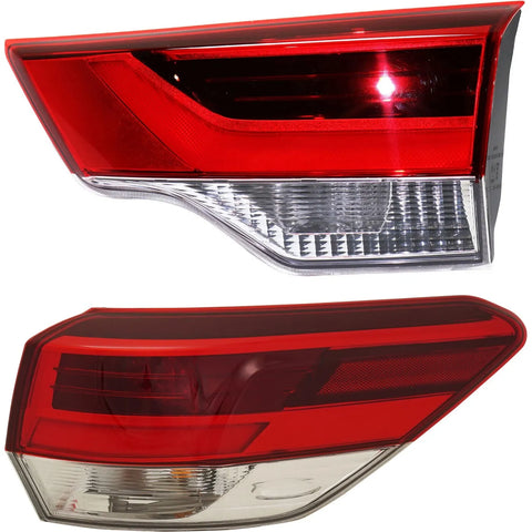 Tail Light Set For 2018-2019 Toyota Highlander RH Inner Outer Clear/Red/LED