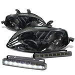 SMOKED HOUSING HEAD+CLEAR CORNER+LED FOG LIGHT KIT  99-00 HONDA CIVIC EK/EJ