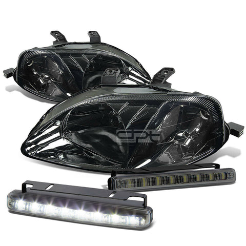 SMOKED HOUSING HEAD+CLEAR CORNER+LED FOG LIGHT KIT  99-00 HONDA CIVIC EK/EJ