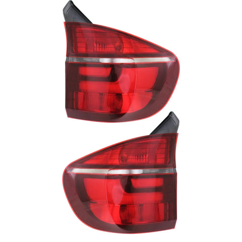 Halogen Tail Light Set For 2011-2013 BMW X5 Outer Clear & Red Lens w/ Bulbs 2Pcs