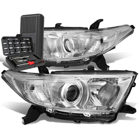 2011-2013 Toyota Highlander Projector Headlight Lamps+Tool Box Chrome/Clear