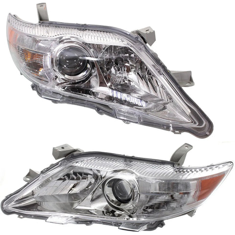 Headlight Set For 2010-2011 Toyota Camry LE XLE Left and Right Chrome Housing