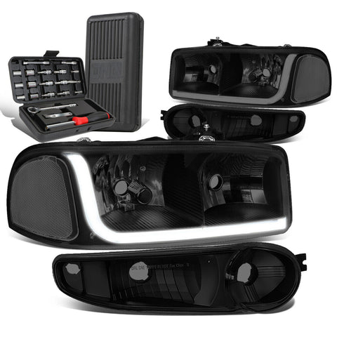 2001-2007 GMC Sierra LED Tube Tinted/Clear Headlights Bumper Lamp+Tool Box