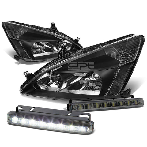 BLACK HOUSING HEAD+CLEAR CORNER+SMOKED LED FOG LIGHT KIT  03-07 HONDA ACCORD