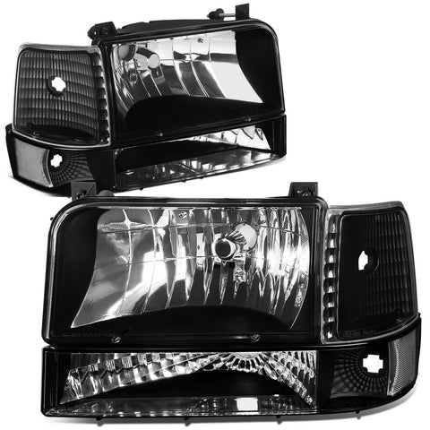 1992-1996 d F150/F250/F350 Black Bumper Headlights/+Cl