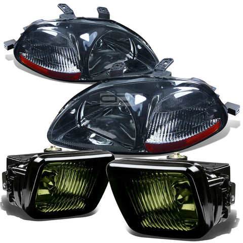 SMOKED HOUSING HEAD LIGHT AMBER SIDE MARKER+TINTED LENS FOG LAMP  96-98 CIVIC