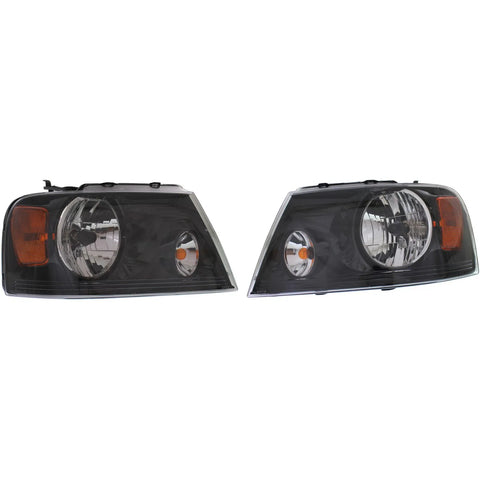 Headlight Set For 2006-2008 Ford F-150 Left and Right Clear Lens Black Housing