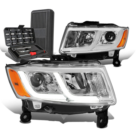 2014-2016 Grand Cherokee Pair LED Chrome Amber Projector Headlights+Too