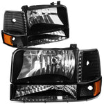 1992-1996 d F150/F250/F350 Black Bumper Headlights/+Am