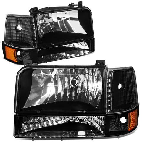 1992-1996 d F150/F250/F350 Black Bumper Headlights/+Am