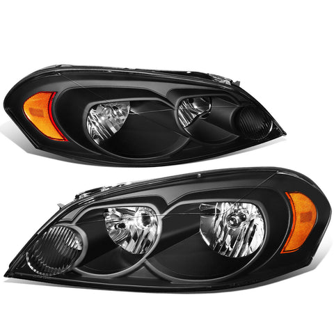 2006-2016 Chevy Impala Black Housing Amber Corner Bumper Headlight/Lamp Set