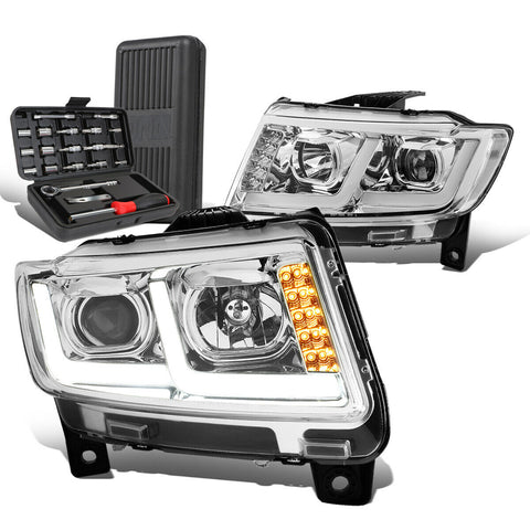 2011-2013 Grand Cherokee LED Tube Projector Headlight+Tool Box Chrome/Clear