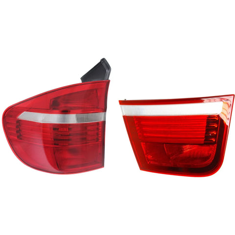 Tail Light Set For 2007-2010 BMW X5 Left Inner and Outer Clear/Red Halogen