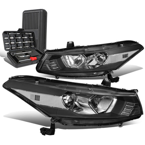 2008-2012 Accord Coupe 2DR Projector Headlight Lamps+Tool Box Black/Clear
