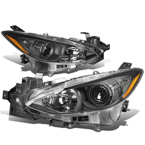 2014-2016 Mazda 3 Pair Black Housing Amber Corner Projector Headlight/Lamp