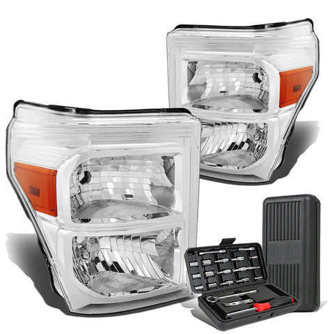 2011-2016 d Super Duty Pair Chrome/Amber Corner Headlight Lamps+Tool Box