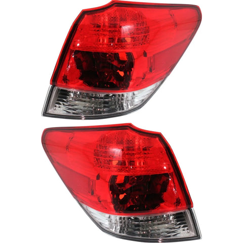 Halogen Tail Light Set For 2010-2014 Subaru Outback Outer Clear & Red Lens 2Pcs