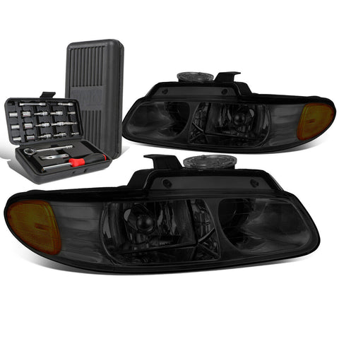 1996-1999 Grand Caravan Smoked/Amber Signal Projector Headlights+Too
