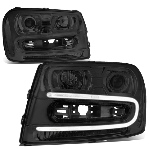 [LED DRL] 2002-2009 Chevy Trailblazer Pair Projector Headlight Smoked/Clear