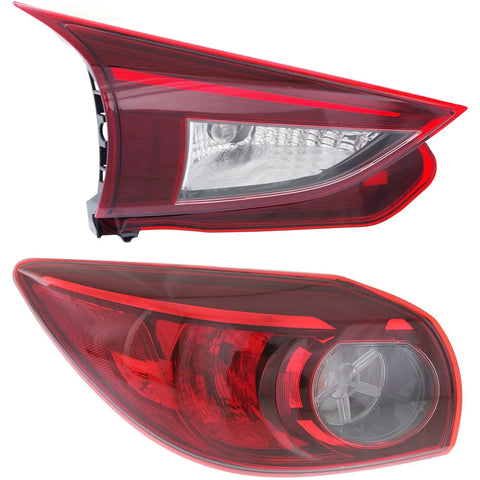 Tail Light Set For 2014-2018 Mazda 3 3 Sport Left Inner Outer Clear/Red Halogen