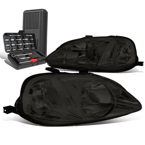 1999-2000 Honda Civic Pair Smoked/Clear Signal Headlight Head Lamp+Tool Box