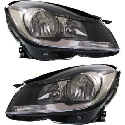 Headlight Set For 2012-2015 Mercedes Benz C250 Left and Right Black Housing 2Pc