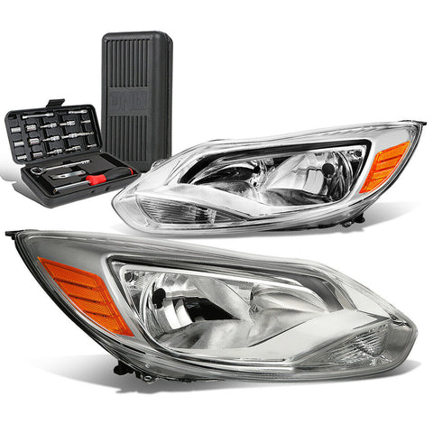 2012-2014 d Focus Pair Chrome/Amber Side Headlight Head Lamps+Tool Box