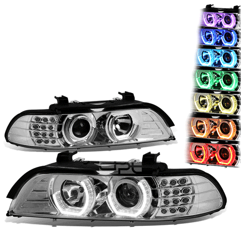 1996-2003 BMW 5-Series E39 RGB Color LED U-Halo Projector Headlight Headlamp