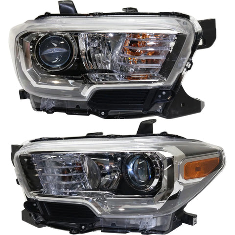 Headlight Set For 2016-2017 Toyota Tacoma Left and Right Black Housing CAPA 2Pc