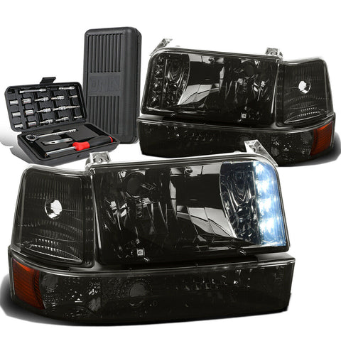 1992-1996 d F-Series LED DRL Smoked Amber Bumper Headlight Lamps+Tool Box