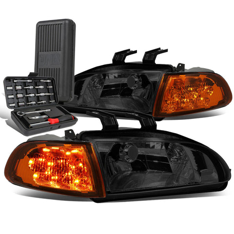 1992-1995 Honda Civic Smoked Housing LED Turn Signal Headlight Lamp+Tool Box
