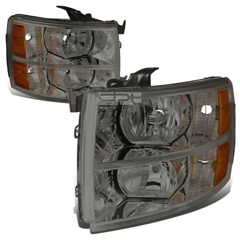2007-2014 Chevy Silverado Pair Smoked Housing Amber Side Headlight/Lamp Set