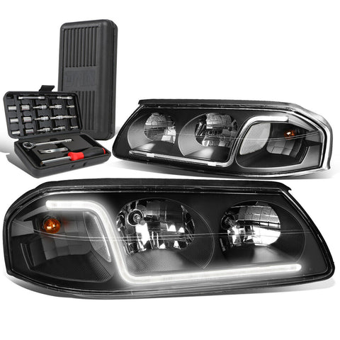 2000-2005 Chevy Impala LED DRL Tube Black Clear Signal Headlights+Too