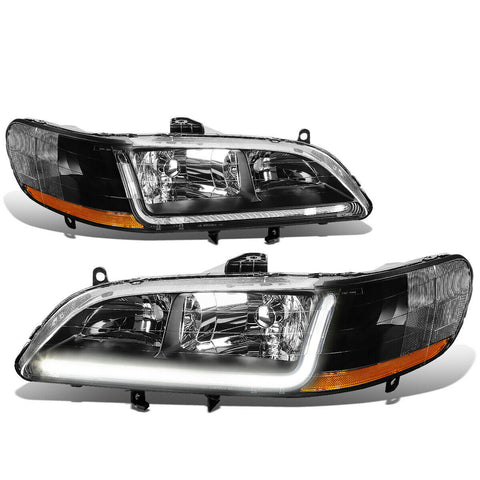 1998-2002 Honda Accord Pair Black Housing Amber Corner Headlight w/LED DRL