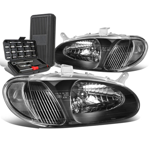 1998-2001 Sephia Pair Black Housing Clear Side Headlight Headlamp+Tool Box