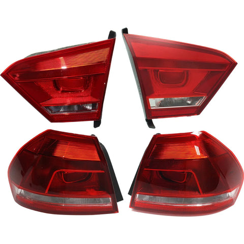 Tail Light Set For 2012-2015 Volkswagen Passat LH RH Inner Outer Clear/Red