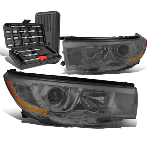2014-2016 Toyota Highlander Projector Headlight Lamps+Tool Box Smoked/Amber