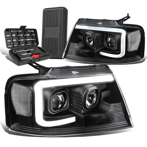 2004-2008 d F-150 LED DRL Bar Black/Clear Projector Headlight+Tool Box